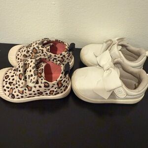 Leopard Print and White Bow Kids Shoes